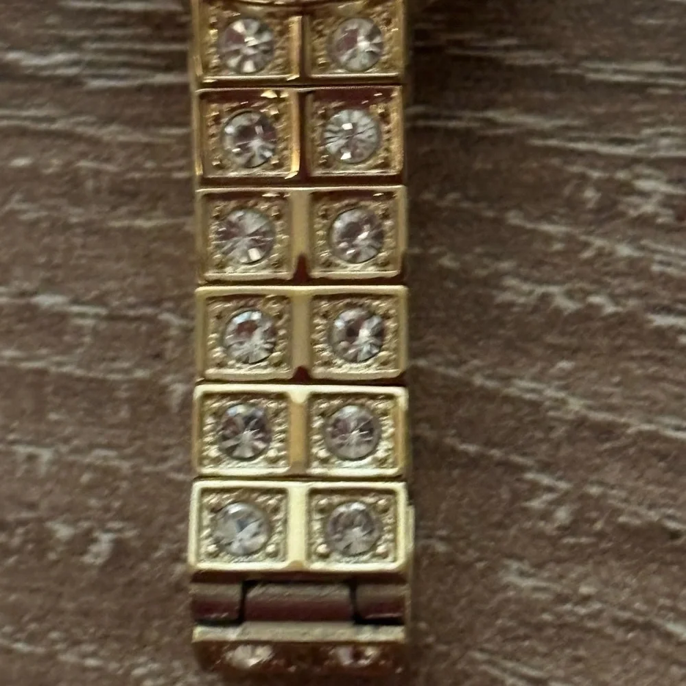 Anne Klein Gold Plated Rhinestone Bling Watch Water Resistant Logo Face 7” Dress